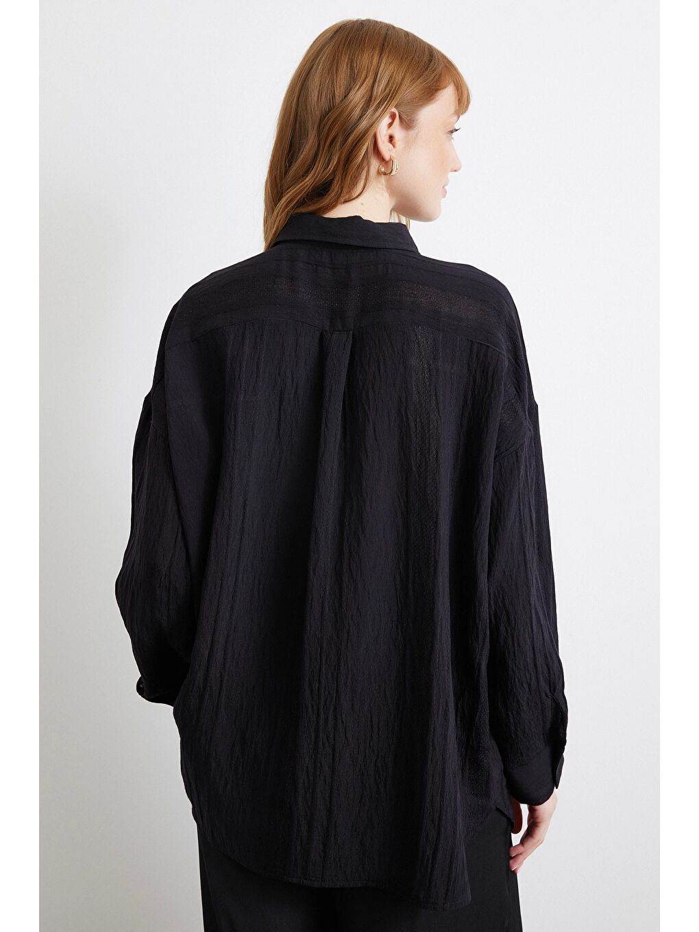 Dantel Detaylı Transparan Pamuklu Gömlek Siyah-4