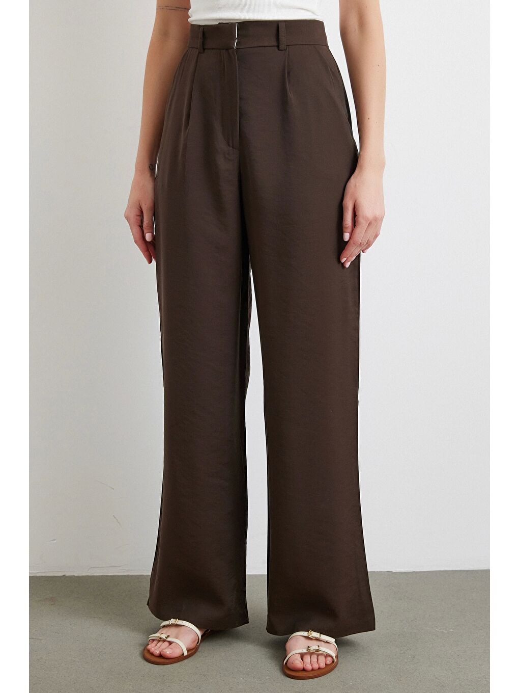 Karışık Modal Palazzo Pantolon Kahve-3