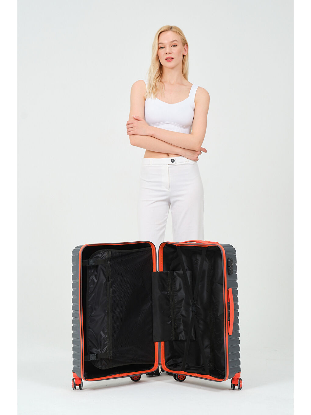 Gri Orta Boy Füme-Turuncu PP Valiz-10