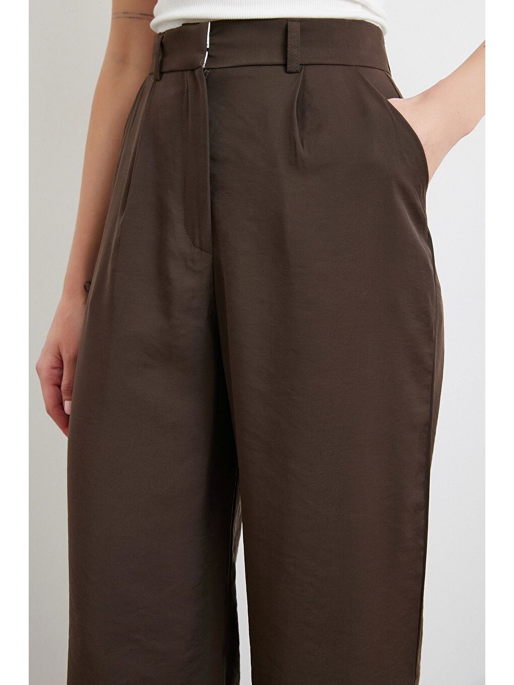 Karışık Modal Palazzo Pantolon Kahve-4