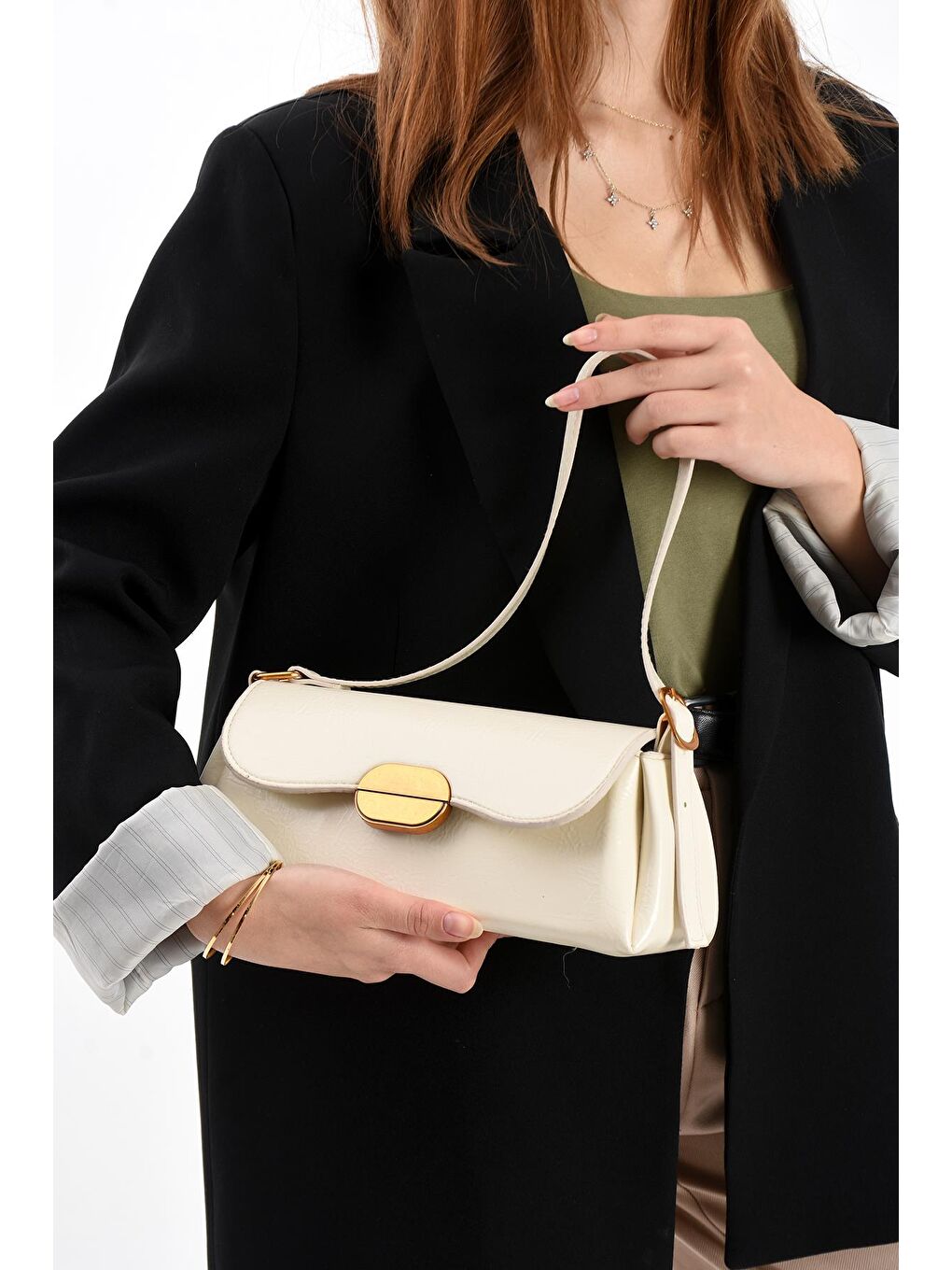 Ekru Noir Gold Tokalı Kadın Omuz Çantası BP-4857O