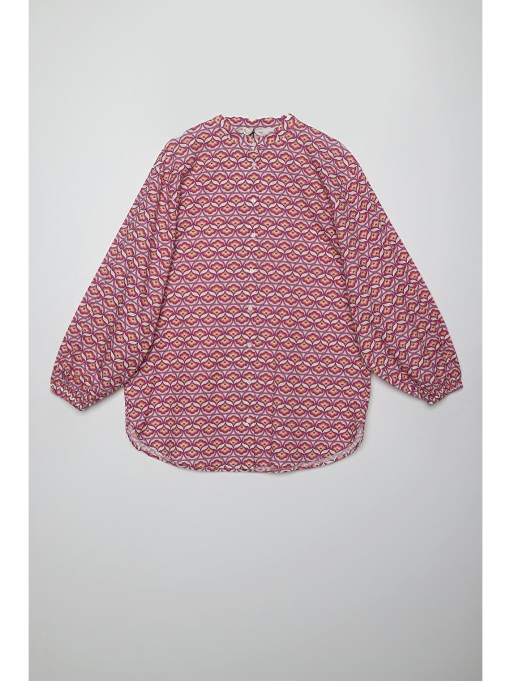 Pembe-beyaz-%100 Pamuklu Desenli Poplin Gömlek Tunik-5