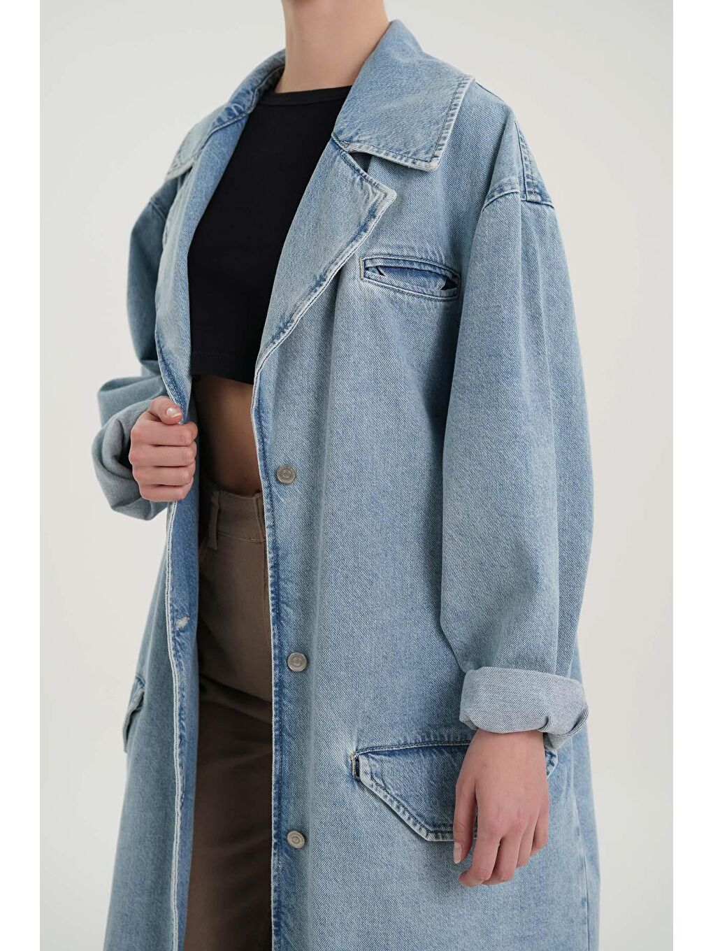 Açık Mavi Uzun Oversize Jean Trençkot C 4538-136-5
