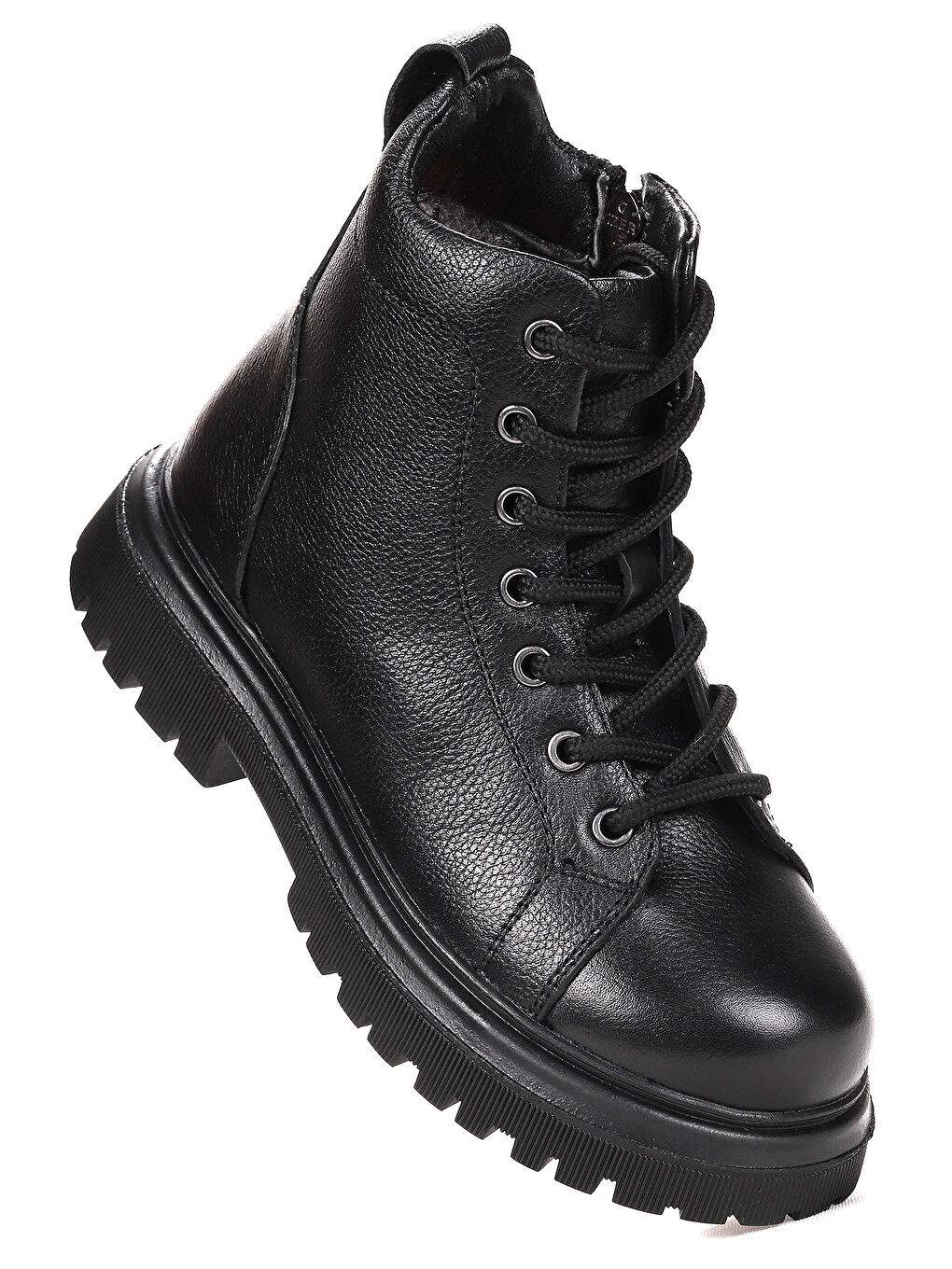 Siyah Rita %100 Deri Fermuarlı Erkek Çocuk Bot Ayakkabı