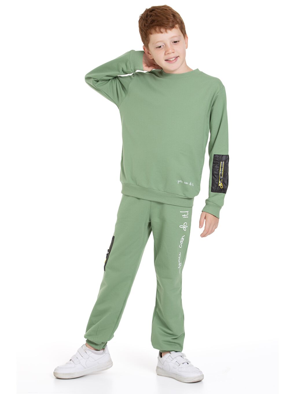 Fermuar Detaylı Yeşil Renk Erkek Çocuk Eşofman Takım