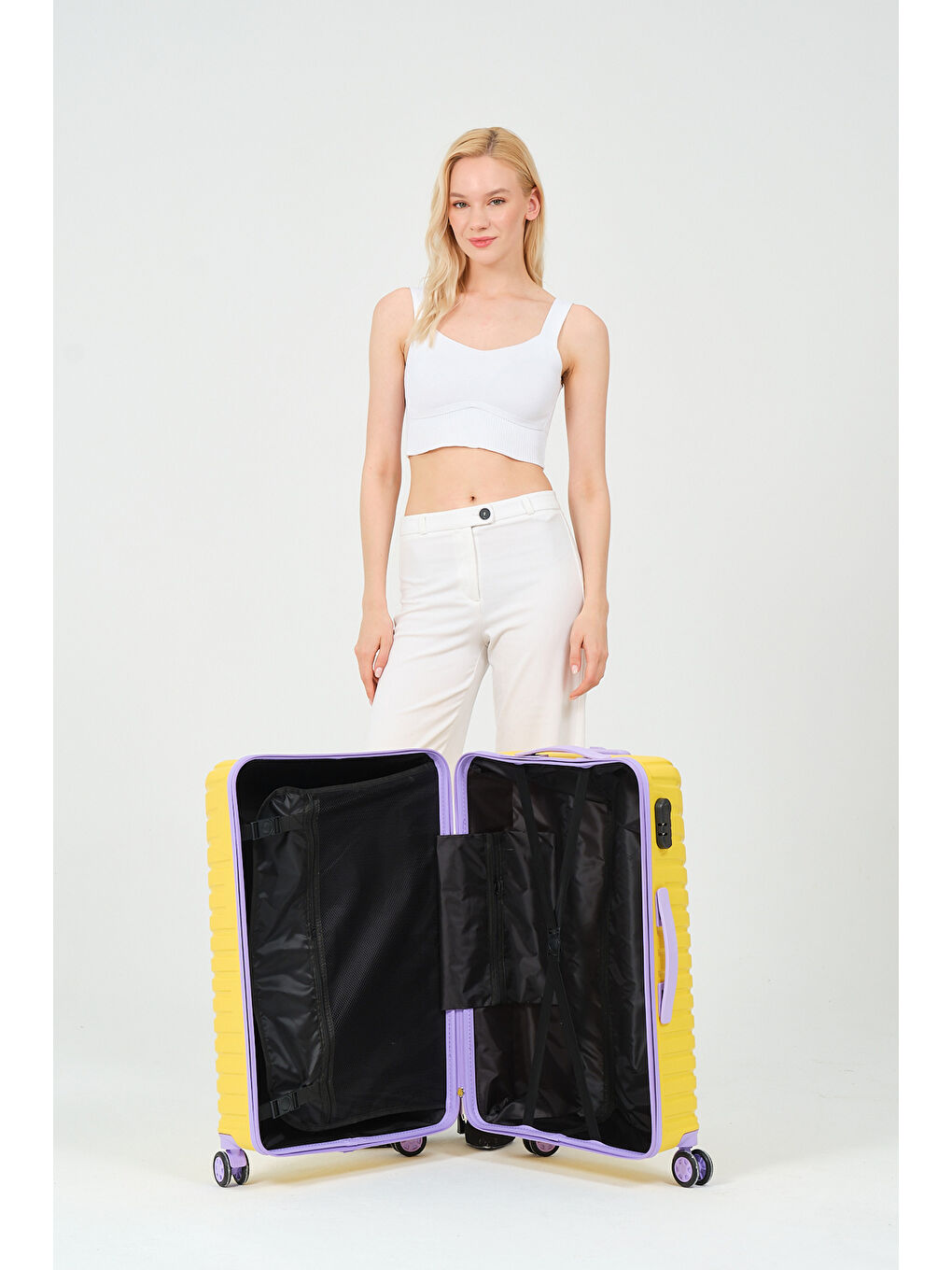 Orta Boy Sarı-Lila PP Valiz-8