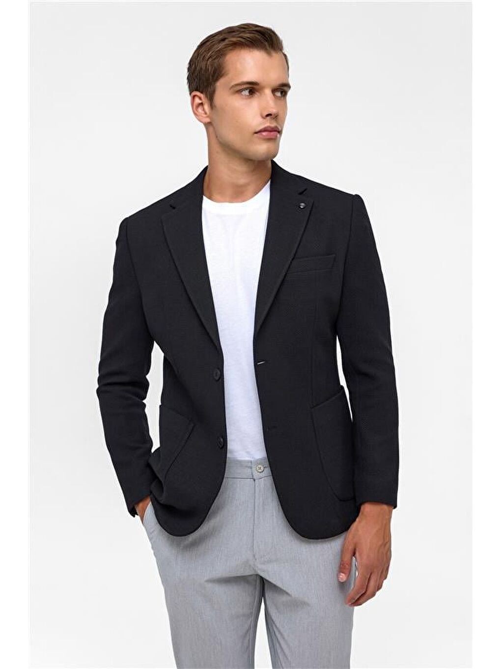 Siyah Slim Desenli Mono Yaka 6 Drop Ceket-1