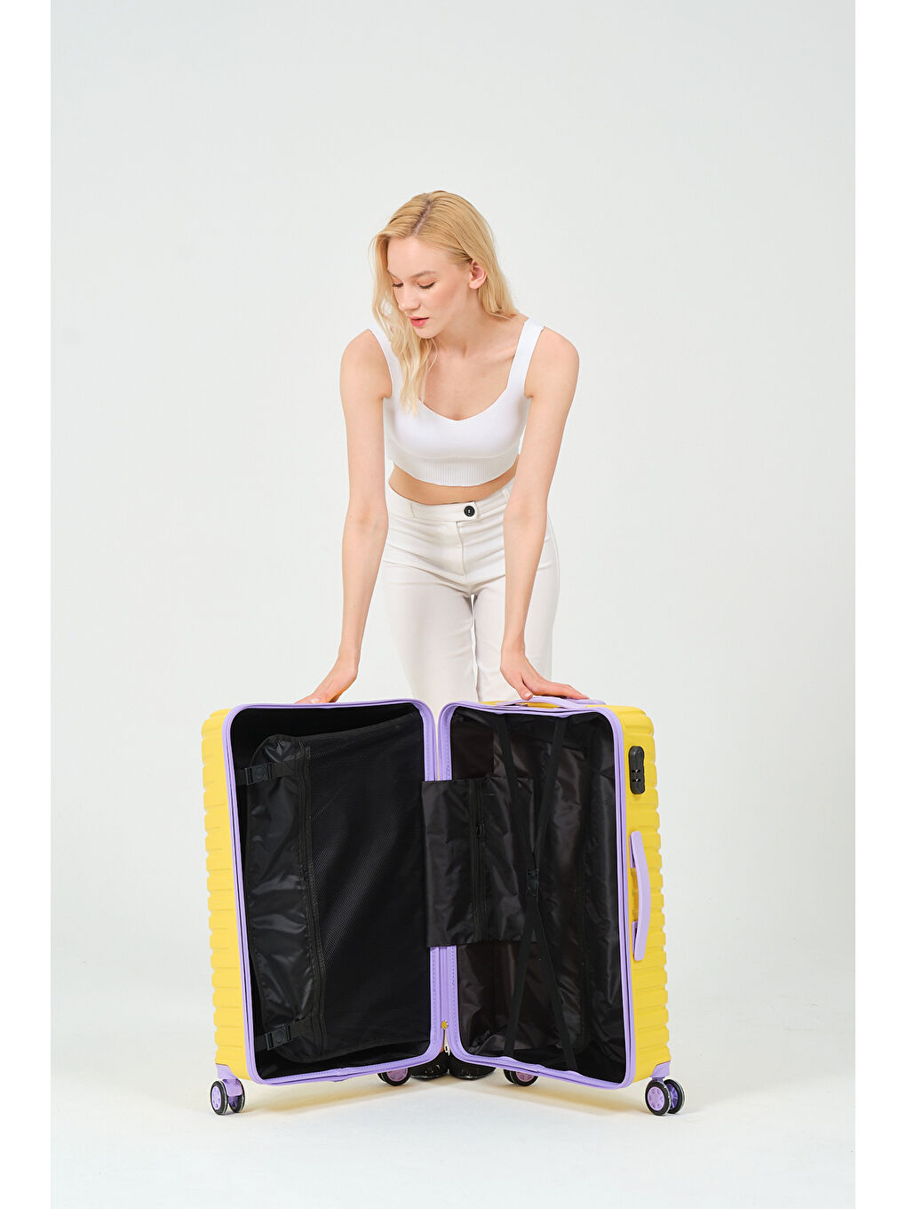 Orta Boy Sarı-Lila PP Valiz-11
