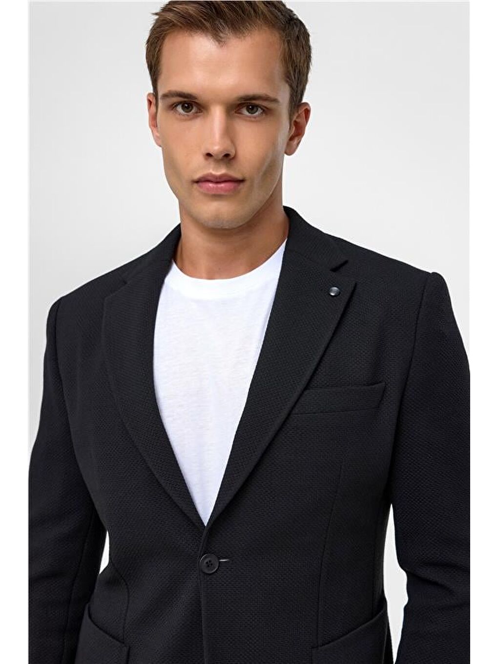 Siyah Slim Desenli Mono Yaka 6 Drop Ceket-2