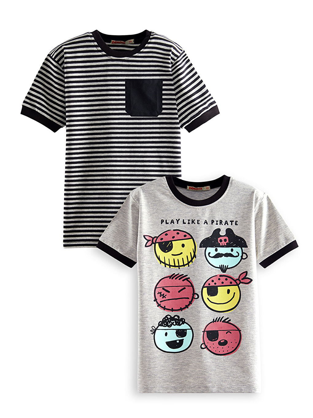 Gri Pirate Erkek Çocuk 2'li Tişört Takım-2
