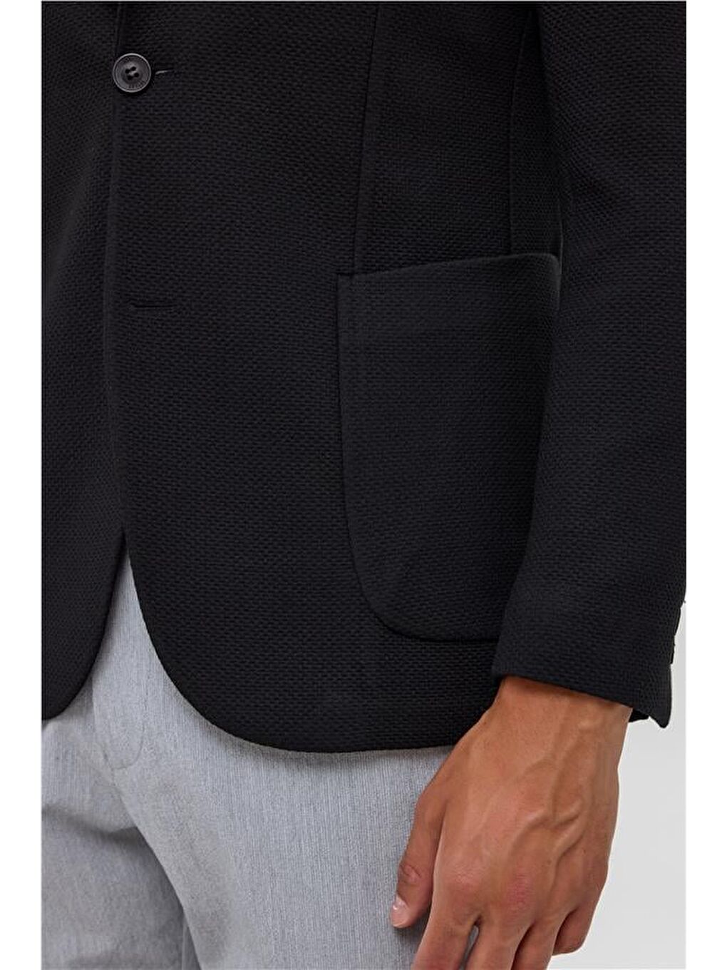 Siyah Slim Desenli Mono Yaka 6 Drop Ceket-3