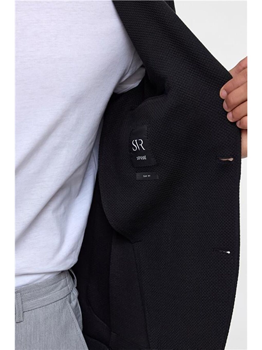 Siyah Slim Desenli Mono Yaka 6 Drop Ceket-4