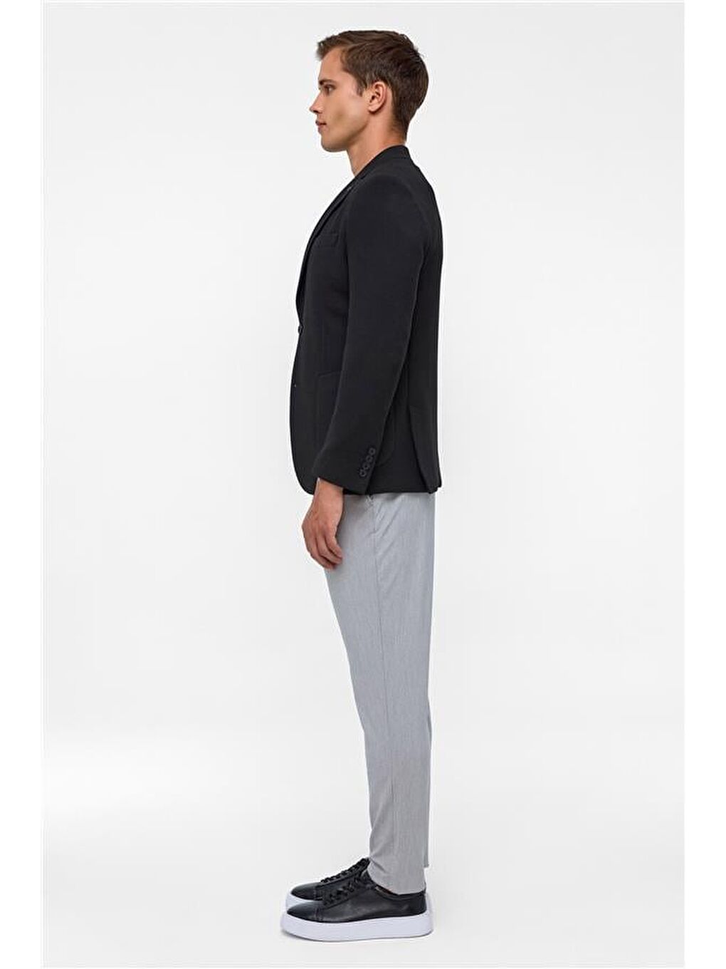 Siyah Slim Desenli Mono Yaka 6 Drop Ceket-5