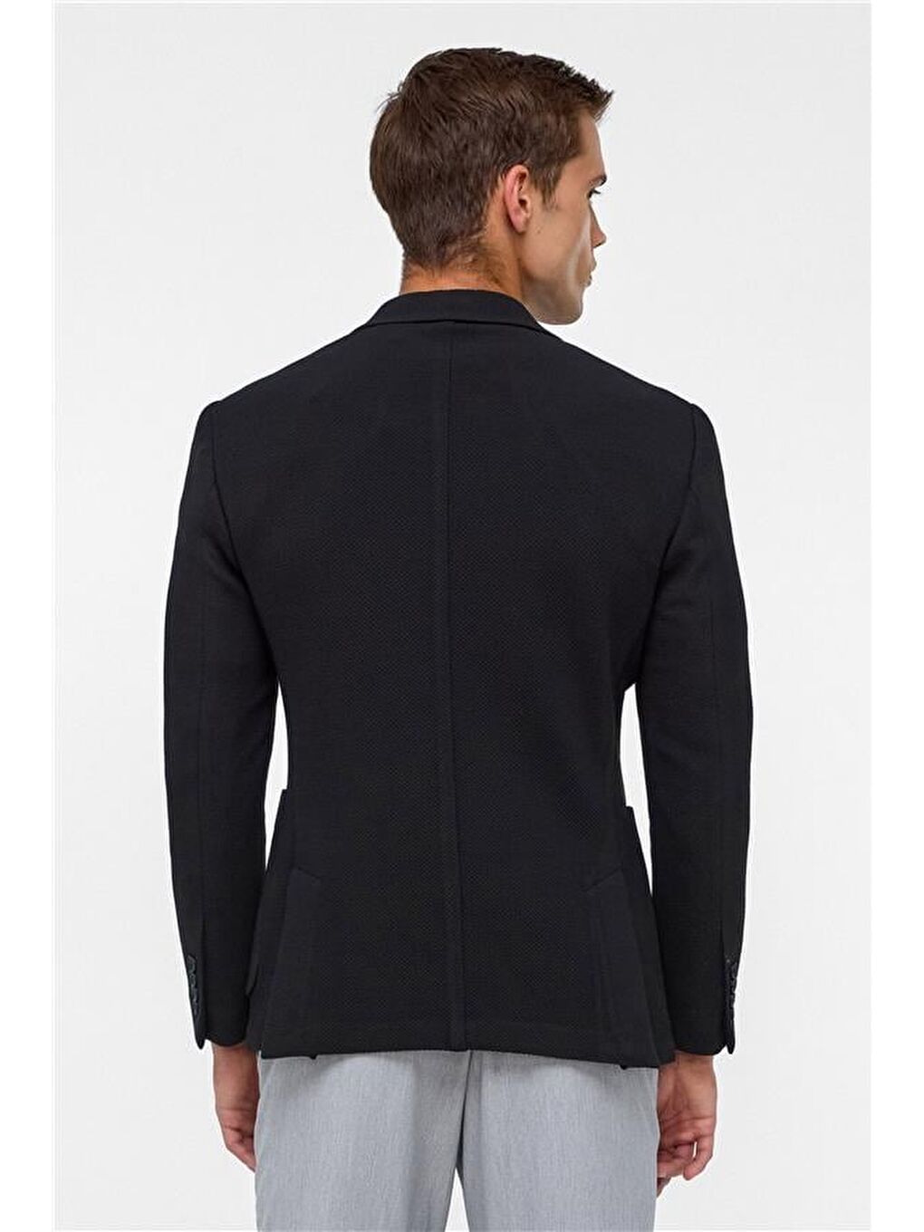 Siyah Slim Desenli Mono Yaka 6 Drop Ceket-6