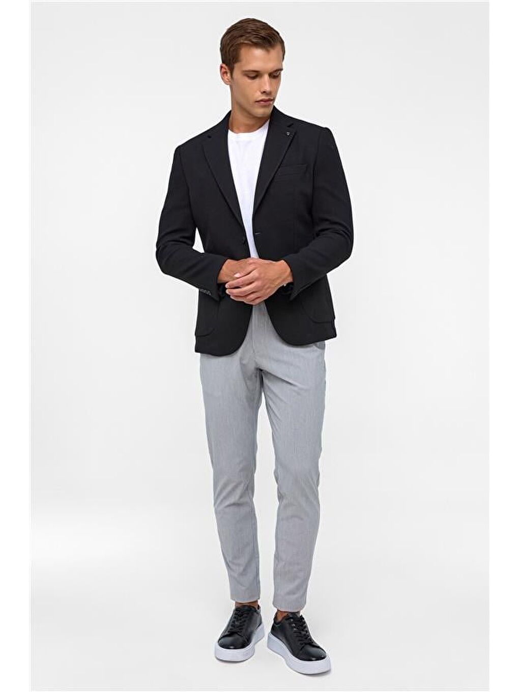 Siyah Slim Desenli Mono Yaka 6 Drop Ceket-7