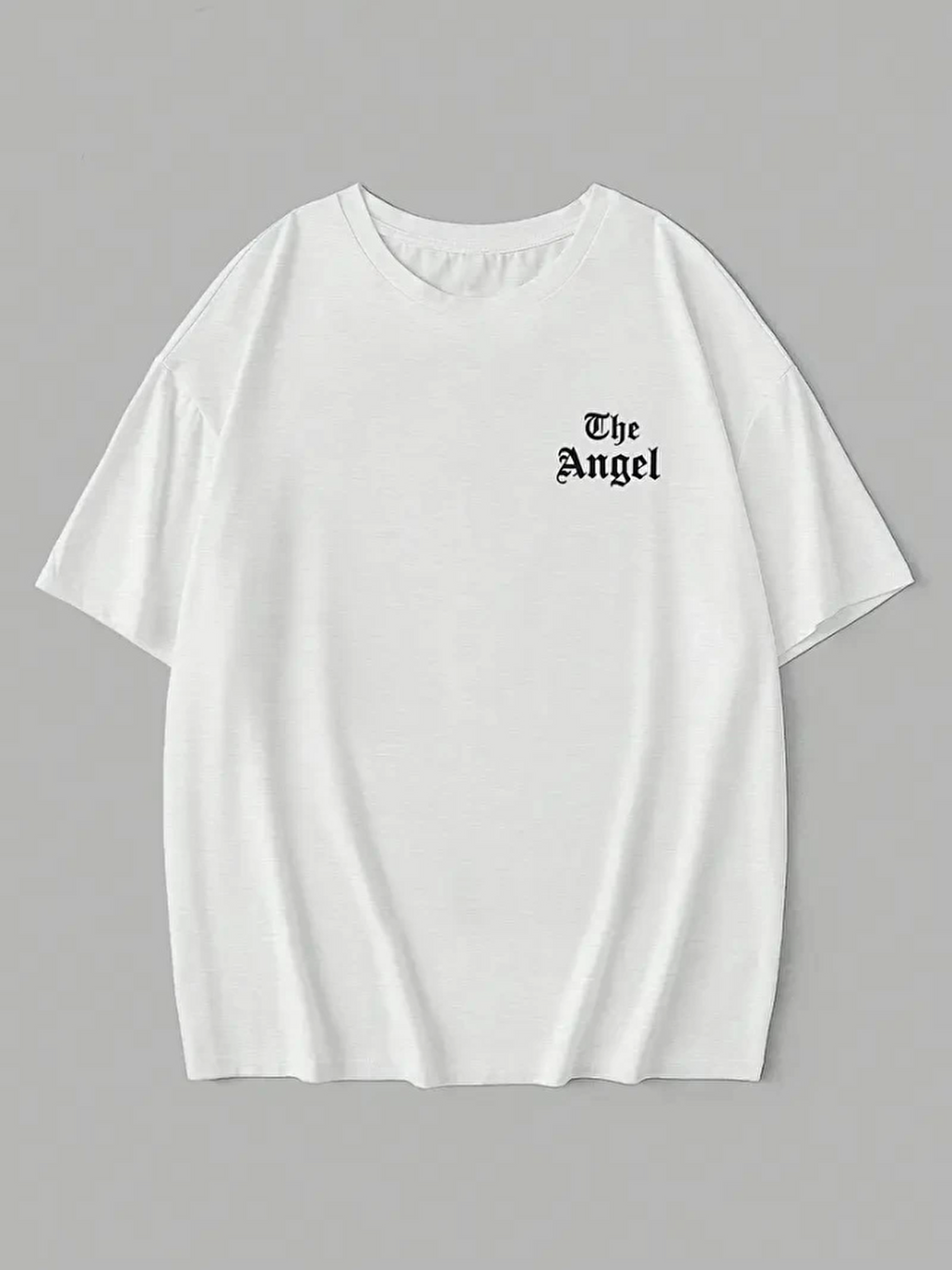 Baskılı Oversize Bisiklet Yaka T-shirt - Beyaz