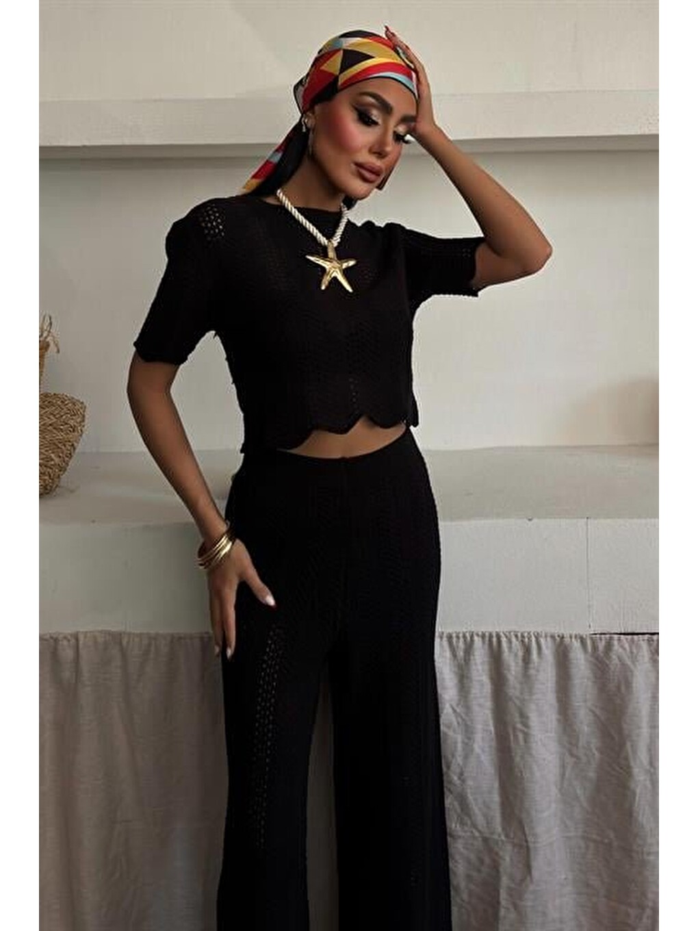 Siyah Triko Bluz Pantolon İkili Takım 10084-025-5