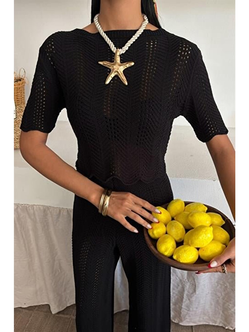 Siyah Triko Bluz Pantolon İkili Takım 10084-025-9