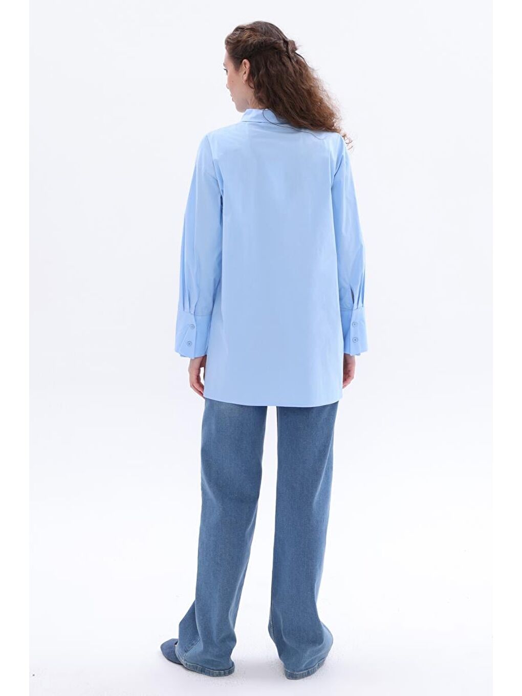 Mavi-Pamuklu Taşlı Gömlek Tunik-3