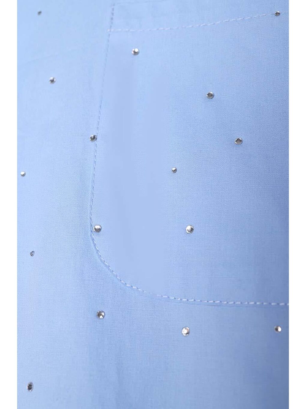 Mavi-Pamuklu Taşlı Gömlek Tunik-4