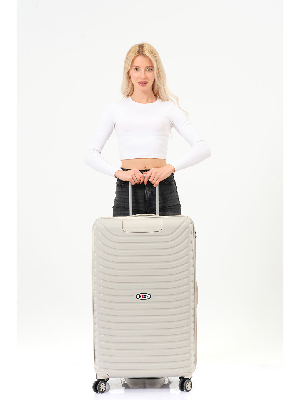 Ekru Büyük Boy Krem PP Valiz-1