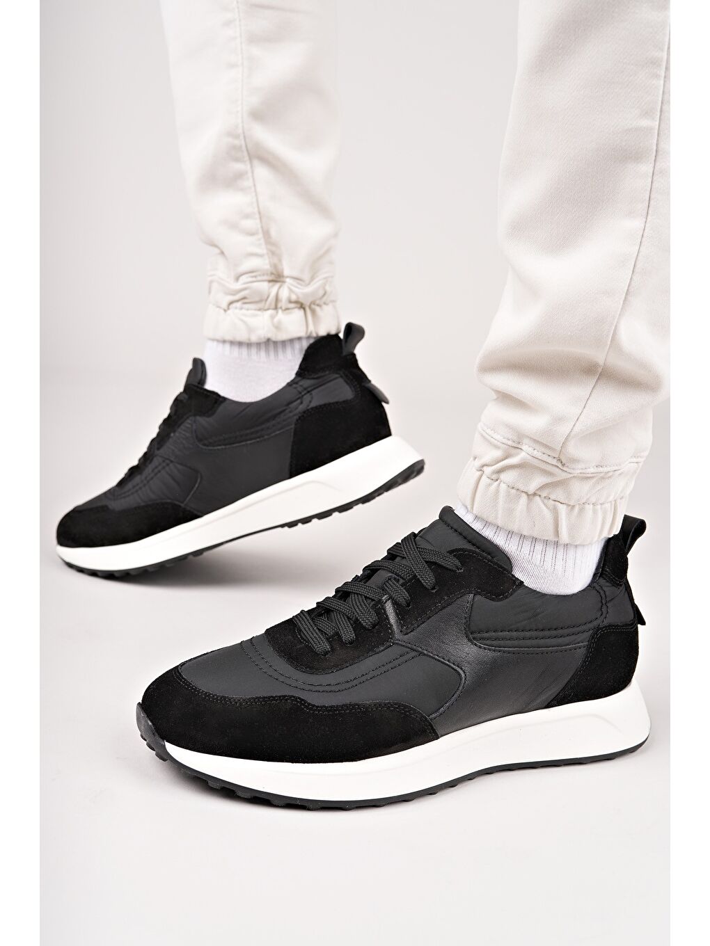 Siyah SVENSON Kalın Taban Bağcıklı Hakiki Deri Erkek Günlük Sneaker Spor Ayakkabı-5