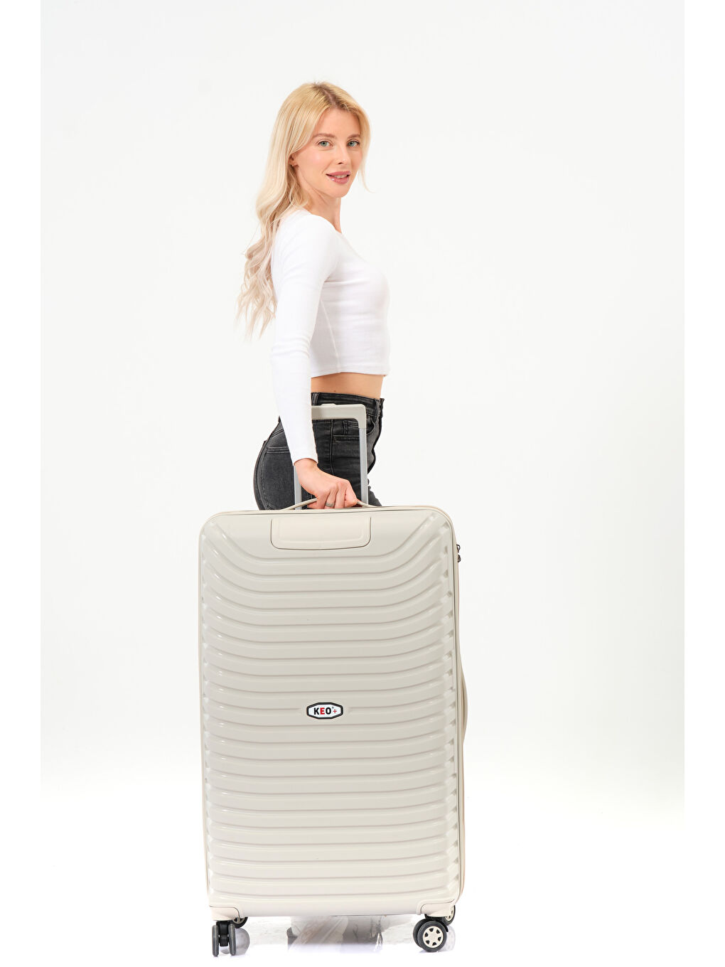 Ekru Büyük Boy Krem PP Valiz-3