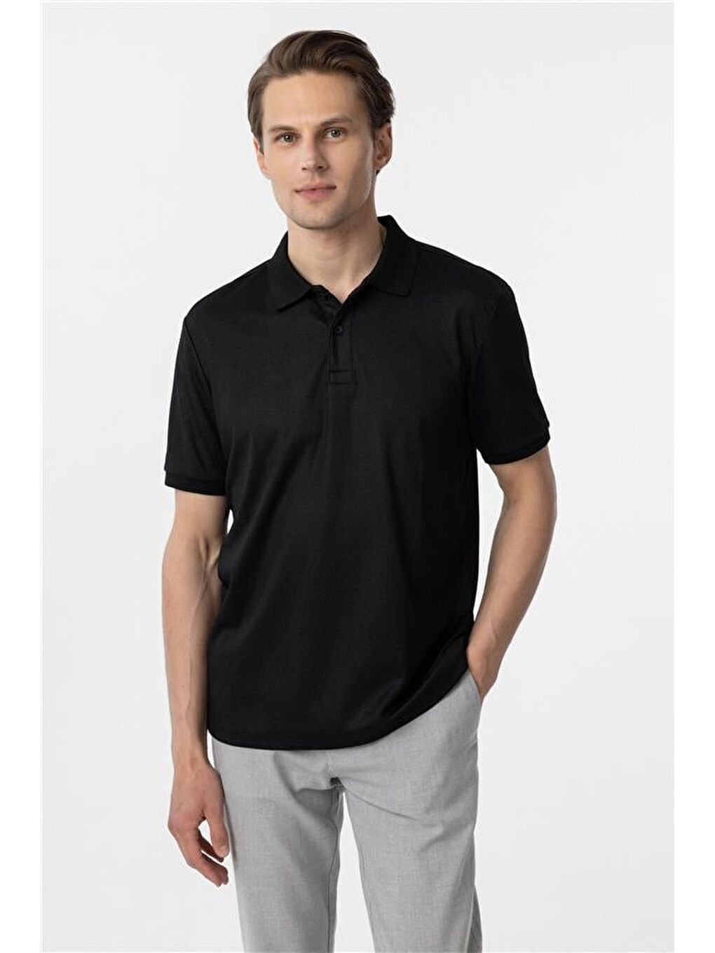 Siyah Regular Baskılı Polo Yaka Tişört-1