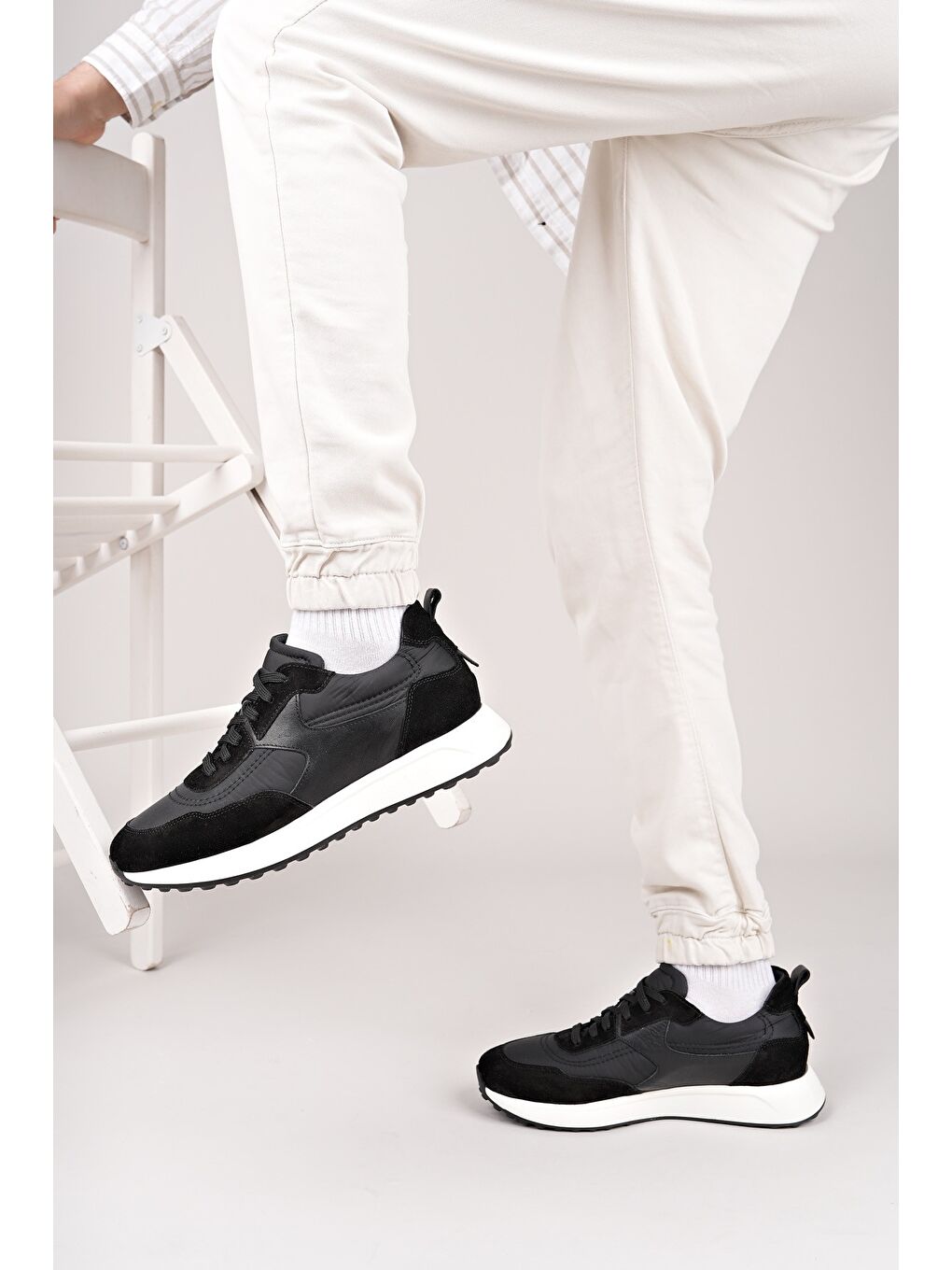 Siyah SVENSON Kalın Taban Bağcıklı Hakiki Deri Erkek Günlük Sneaker Spor Ayakkabı-6