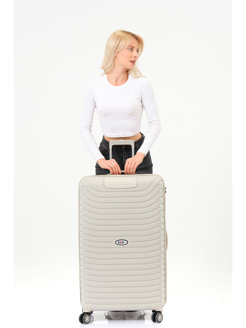 Ekru Büyük Boy Krem PP Valiz-5