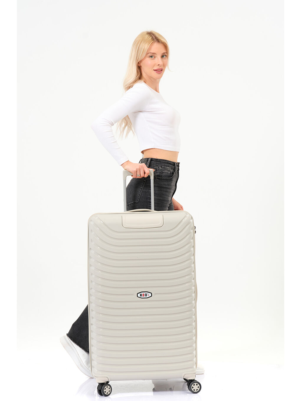 Ekru Büyük Boy Krem PP Valiz-6