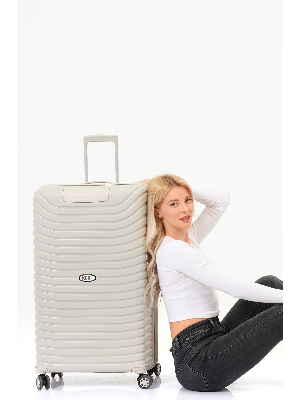 Ekru Büyük Boy Krem PP Valiz-7