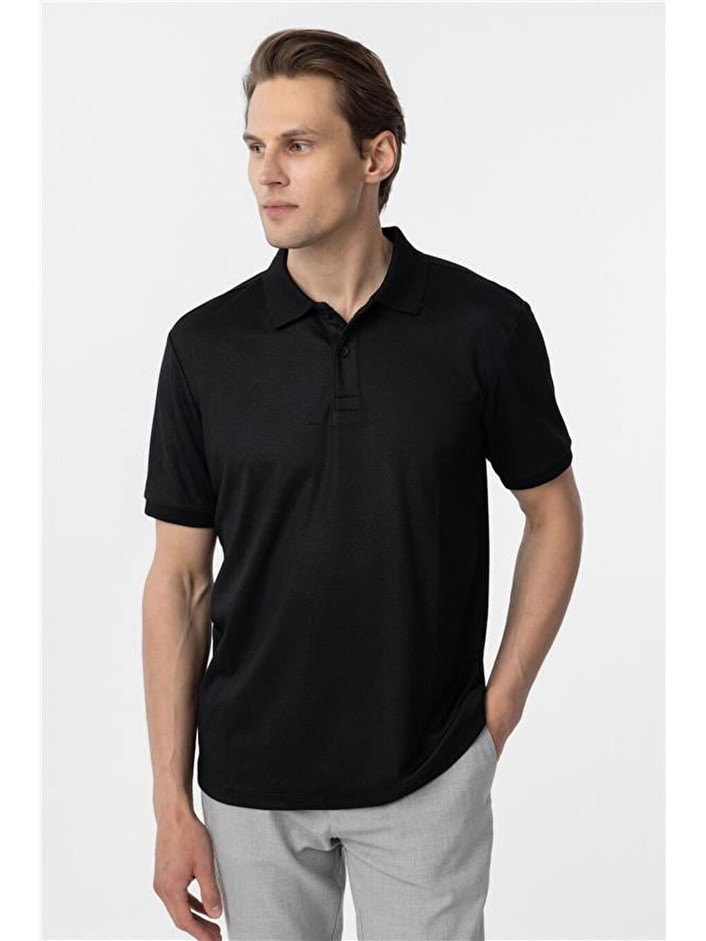 Siyah Regular Baskılı Polo Yaka Tişört-2