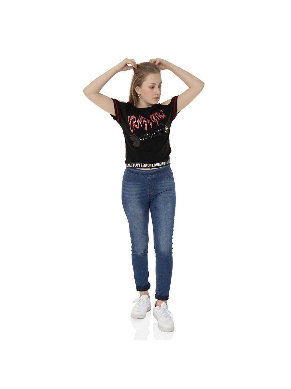 Toontoykids Siyah Kız Çocuk T-Shirt Crazy Gırl Baskılı