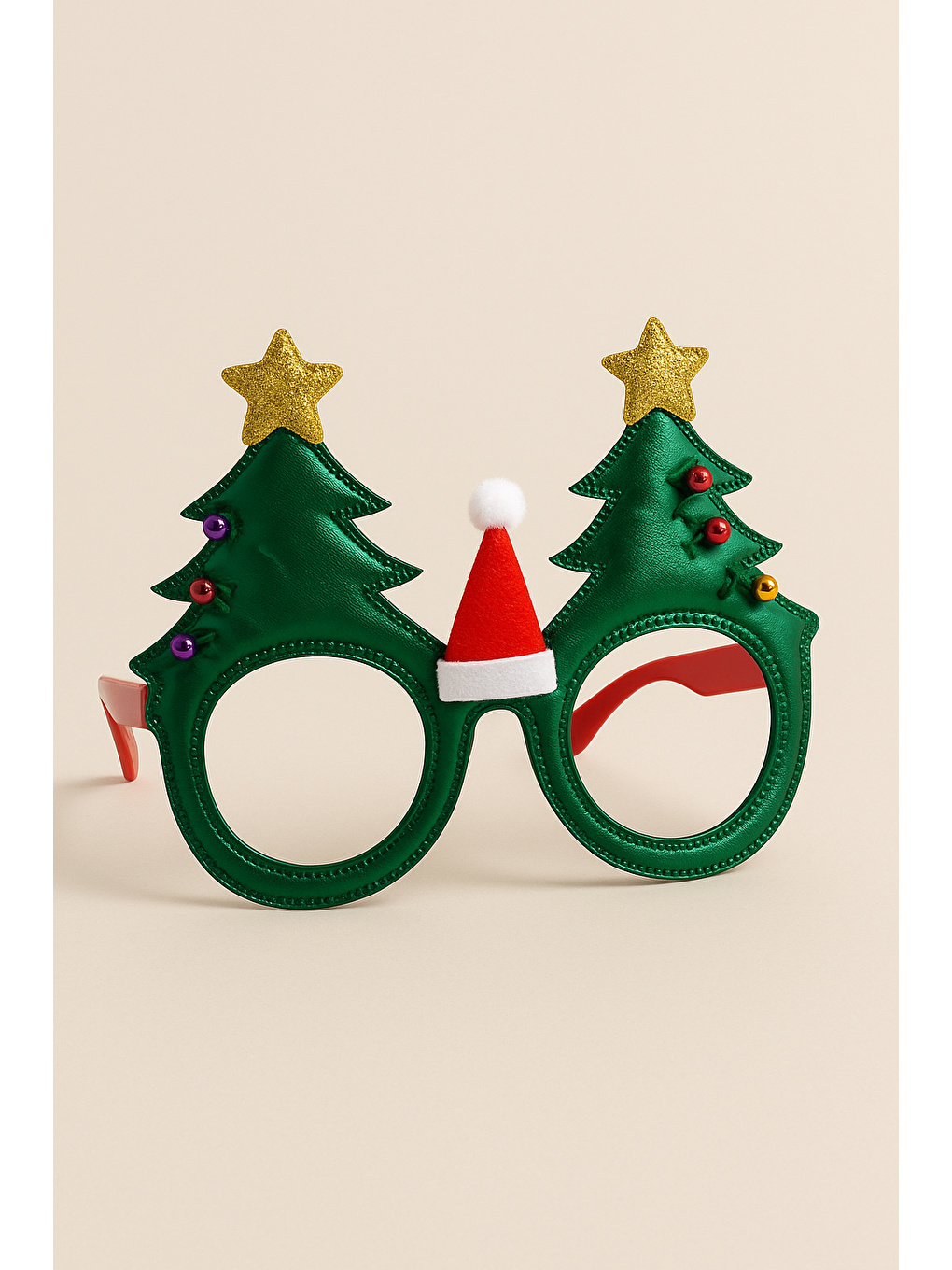 Karışık Çam Ağacı Ve Noel Baba Şapkalı Aksesuarlı Yılbaşı Gözlüğü