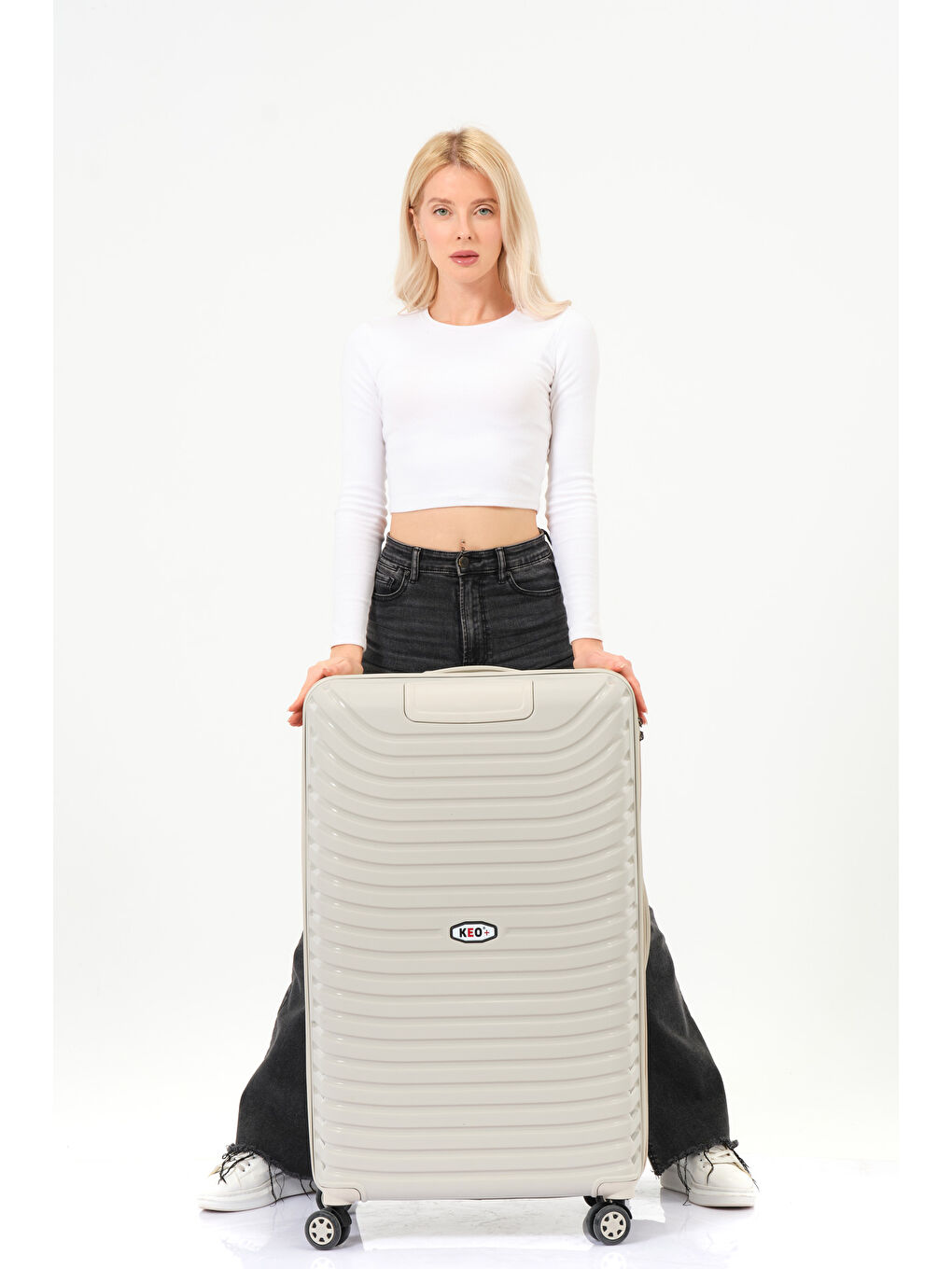 Ekru Büyük Boy Krem PP Valiz-11