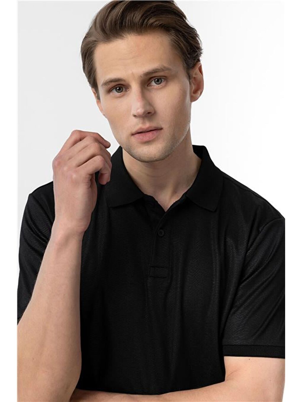 Siyah Regular Baskılı Polo Yaka Tişört-3