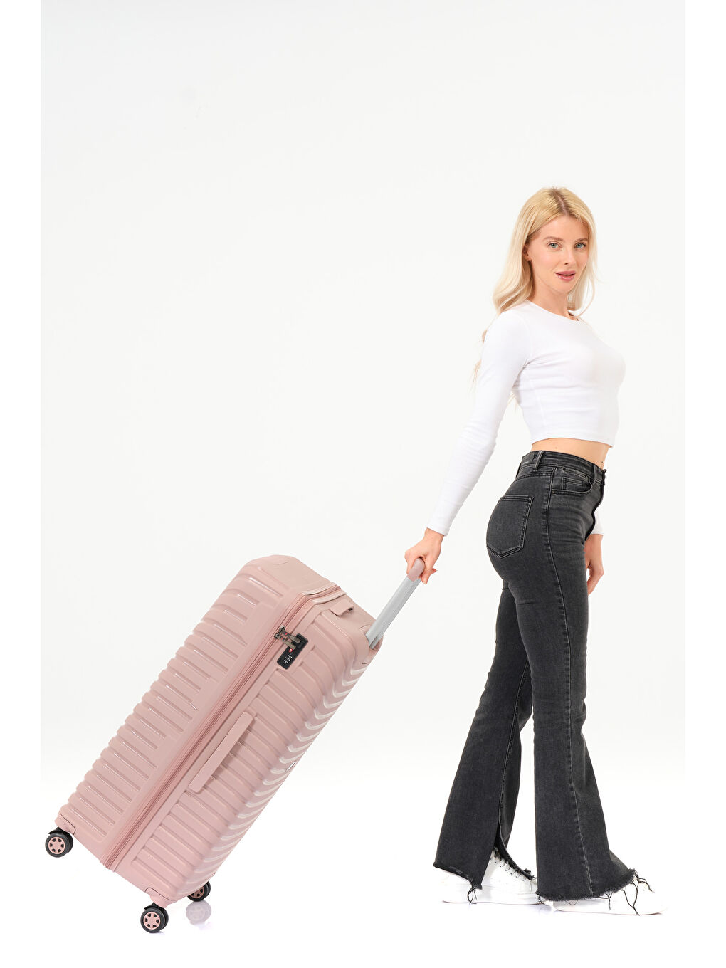 Pembe Büyük Boy Pudra PP Valiz-1
