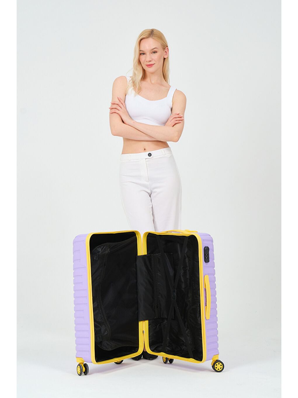 Orta Boy Lila-Sarı PP Valiz-8