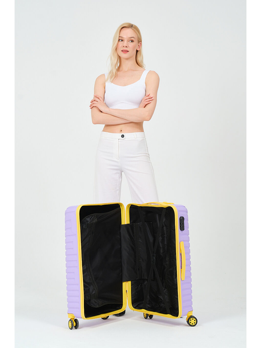 Orta Boy Lila-Sarı PP Valiz-9