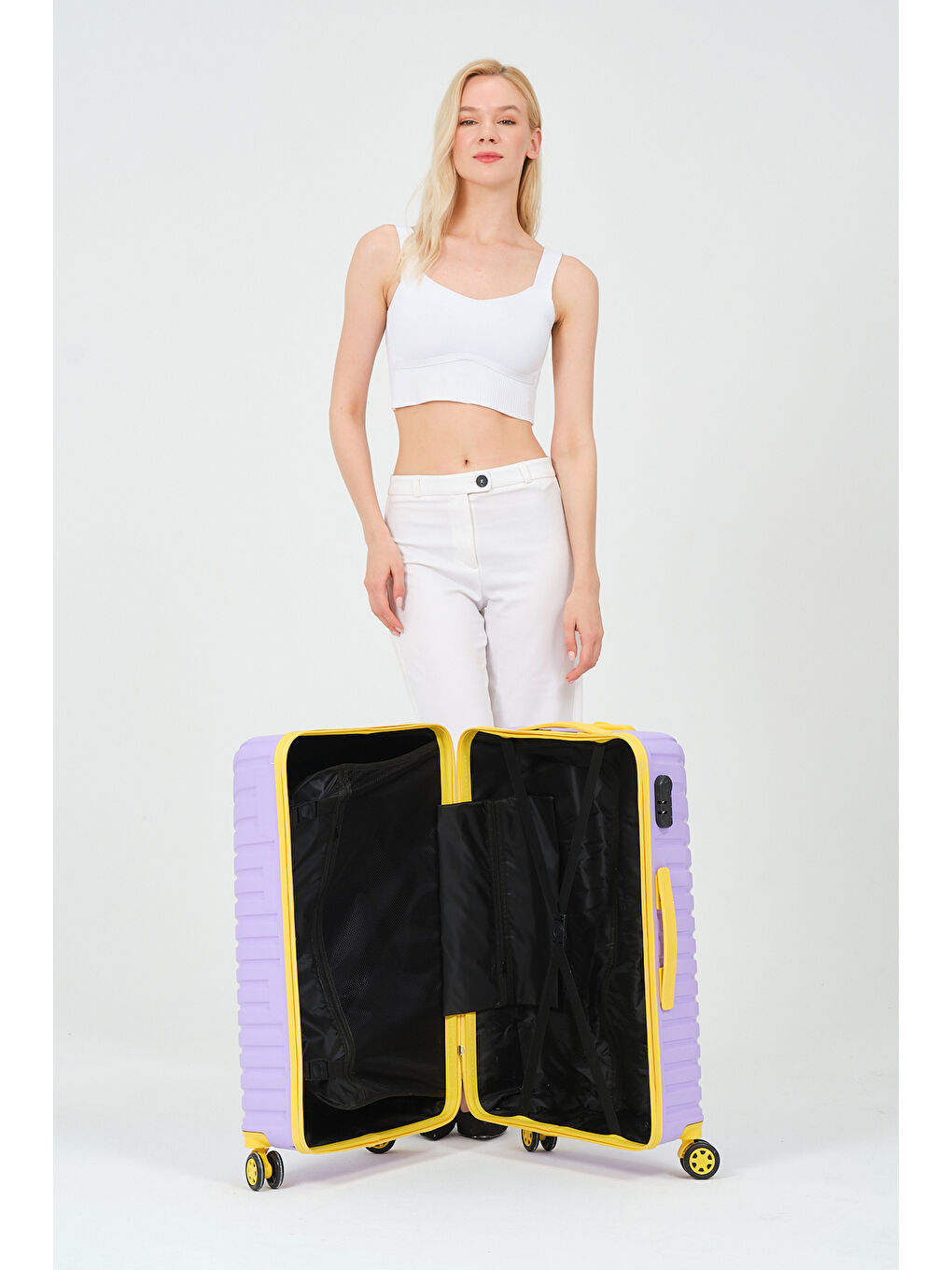 Orta Boy Lila-Sarı PP Valiz-11