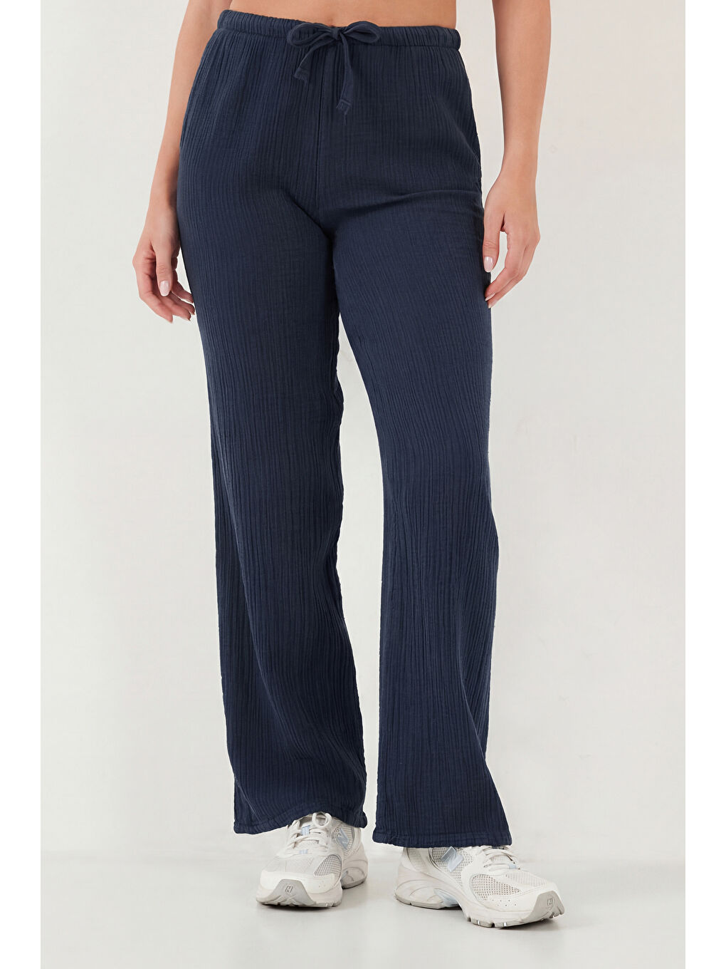 Lacivert Pamuklu Relaxed Fit Geniş Paça Müslim Kadın Pantolon 668YP5502-2