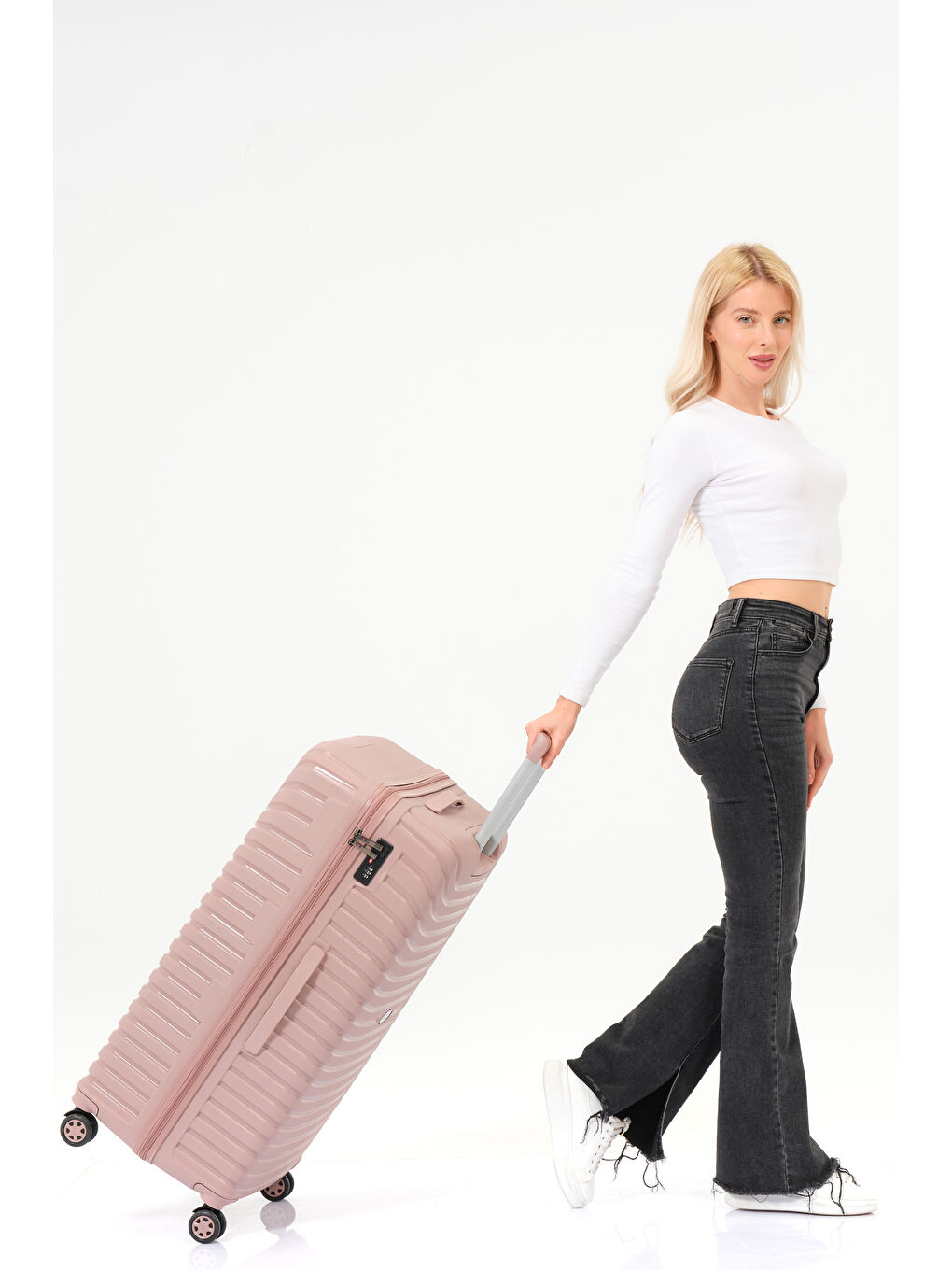 Pembe Büyük Boy Pudra PP Valiz-4