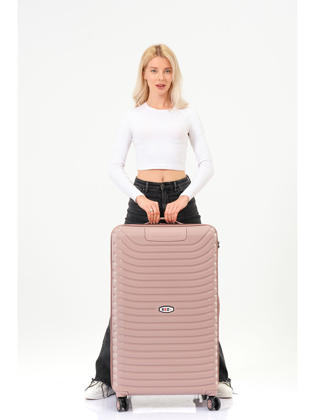 Pembe Büyük Boy Pudra PP Valiz-5