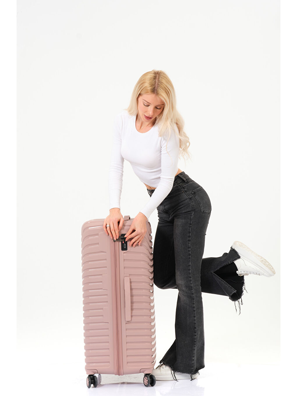 Pembe Büyük Boy Pudra PP Valiz-10