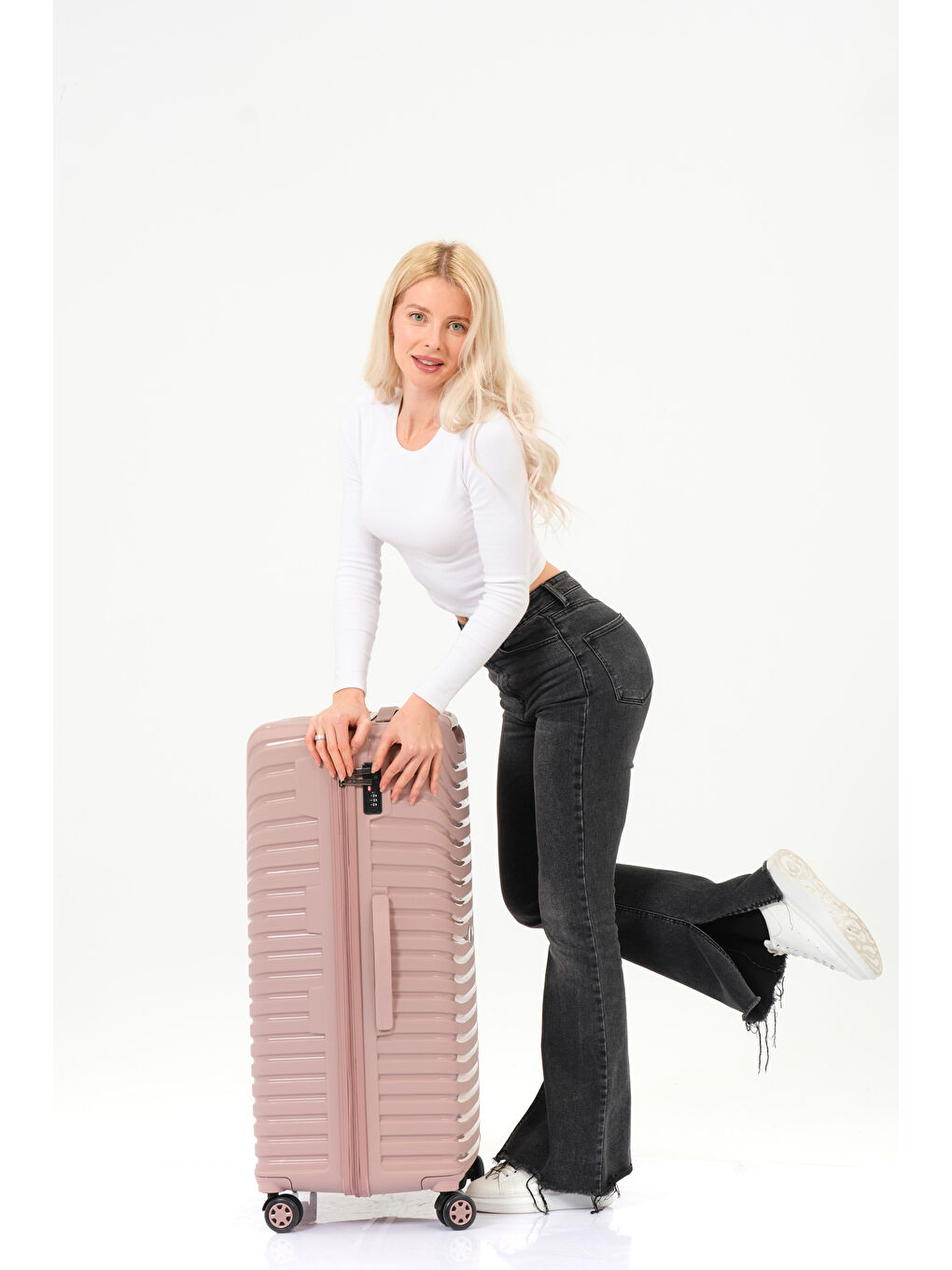 Pembe Büyük Boy Pudra PP Valiz-11