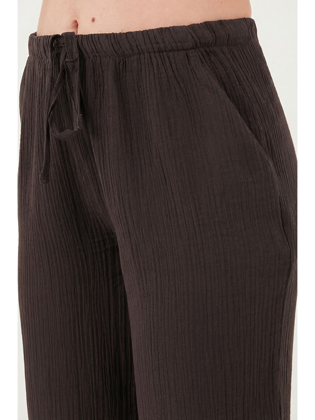 Kahverengi Pamuklu Relaxed Fit Geniş Paça Müslim Kadın Pantolon 668YP5502-5