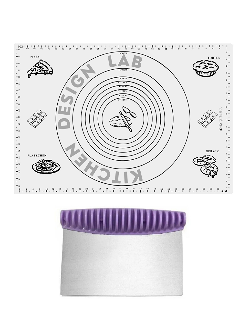 2'li Set Beyaz 45x65 Cm Silikon Hamur Açma Matı Ve Çelik Spatula Hamur Kesici