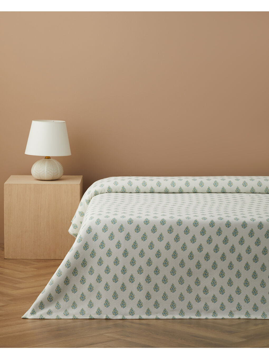Green Harmony Baskılı Pamuklu Çift Kişilik Pike 200x220 cm Yeşil