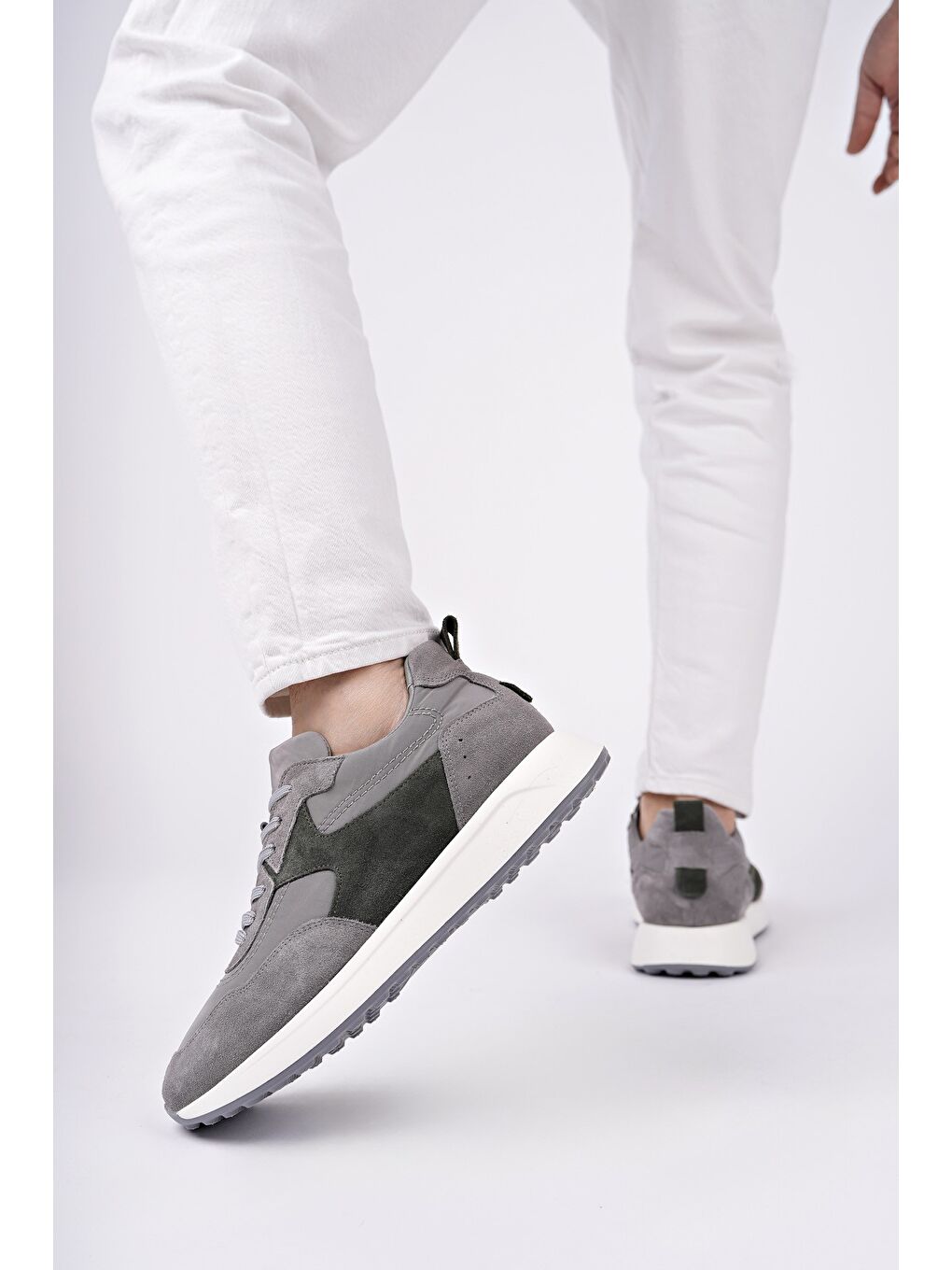 Gri SVENSON Kalın Taban Bağcıklı Hakiki Deri Erkek Günlük Sneaker Spor Ayakkabı-2